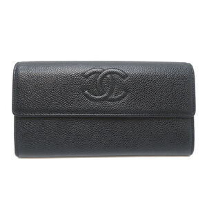 Chanel Coco Mark Flap Wallet Women's Long A50070 Caviar Leather Black